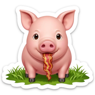 Pig eating bacon on a farm sticker