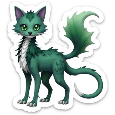 Kawaii spectral spooky dark bleak blackish swampy white-skeletal gloomy ghostly dark greyish dark-deep-greenish foggy eldritch beautiful realistic edgy fantasy ghoul-like stitched feline-vernid-sergal-fursona animal creature with a tufted tail full body with intricate markings  sticker