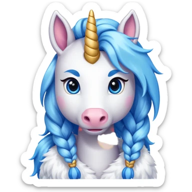 braided unicorn wiith big visible braids looking into the camera sticker