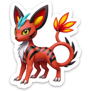 Colorful Meloetta-Litten-Guilmon-Darkrai-Pokémon-Fakémon-fusion-hybrid-creature with abstract markings sticker