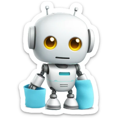 A cute robot with a cleaning cloth in his hands sticker