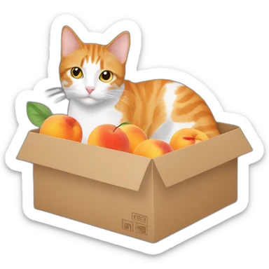 Orange and white tabby cat with box of peaches sticker