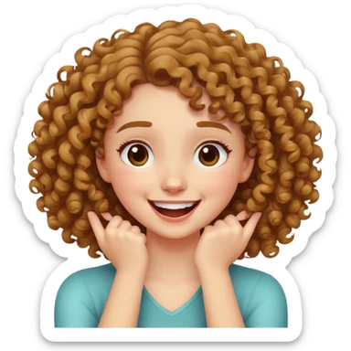 girl with curly hair holding her hands to neck with one arm crossed over the other laughing sticker