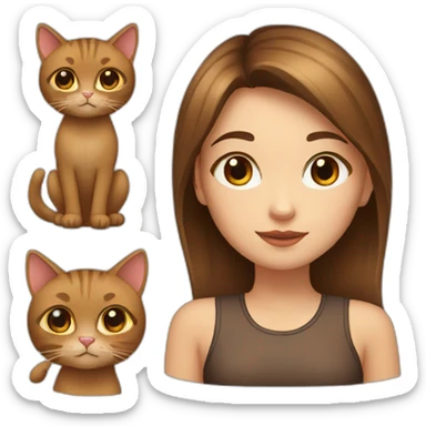 Girl with brown eyes and with a brown cat sticker