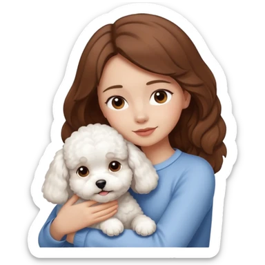 White dog bishon in hug with girl with brown hair  sticker
