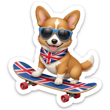 Corgi Dog with sunglasses skateboarding Union Jack  sticker