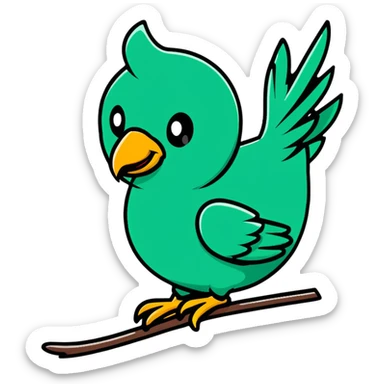 Minimalist Maya-style quetzal bird as message delivery symbol, white and deep green only, flat design with clean lines sticker