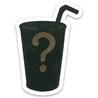 ghibli style silhouette of a glass with a straw covered by a question mark sticker