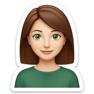 pretty middle age woman with green eyes and shoulder length straight brown hair casual sticker