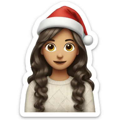 Girl with long dark brown hair decorating a Christmas tree sticker