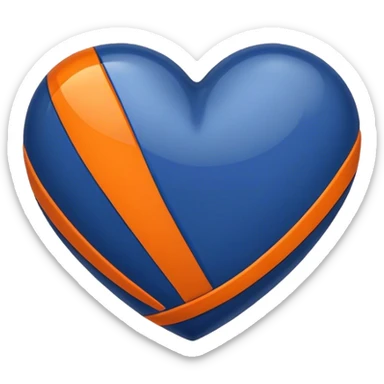 Glossy dark blue heart with straight orange athletic stripes going down the side sticker