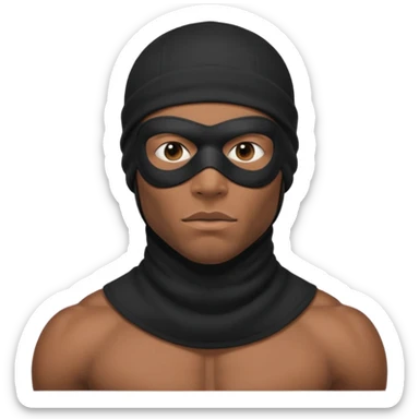 smug muscular african male black ski mask wearing guy with no top. wears a full ski mask with only eyes revealed sticker