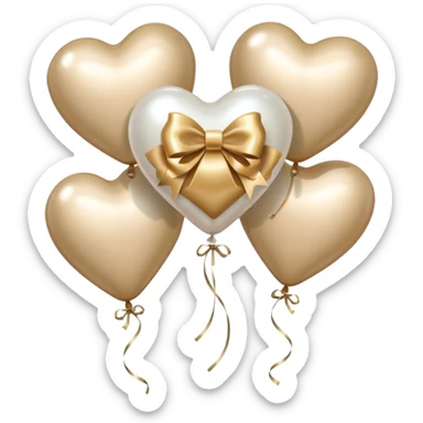 pearl-colored bow and 6 beige  metallic aesthetic heart-shaped balloons sticker