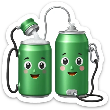 Green Soda can on left on leash of Salt Jug on right sticker