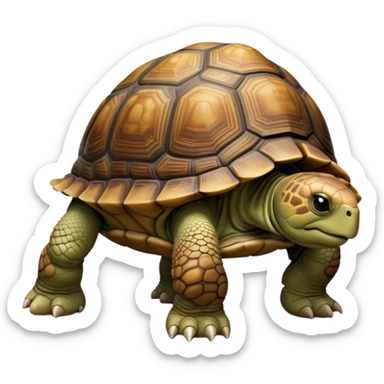 cinematic-tortoise-realistic-full-body-walking-emoji,-sturdy-domed-shell-in-rich-earthy-tones,-thick-scaled-legs-moving-slowly-but-deliberately,-wrinkled-wise-face-peering-ahead-with-calm-determination,-large cute eyes-reflecting-centuries of wisdom sticker