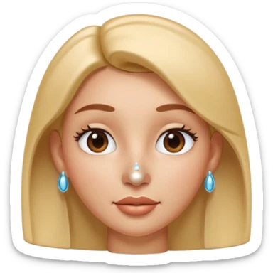 A 3D cartoon woman with a shiny metallic nose pin clearly visible on her left nostril, soft skin tone, Memoji-style lighting. sticker