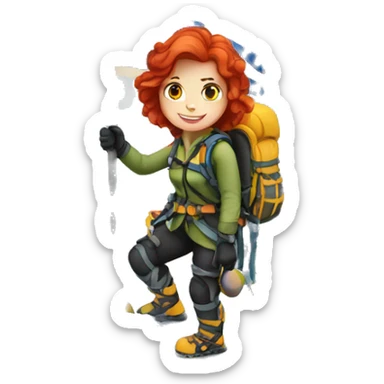 Female winter mountain climber red hair climbing with Greek flag Easter eggs sticker