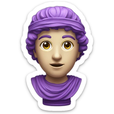 an EMOJI OF A ancient young greek statue, wearing VR headset, purple colors, DIGITAL UNIVERSE sticker