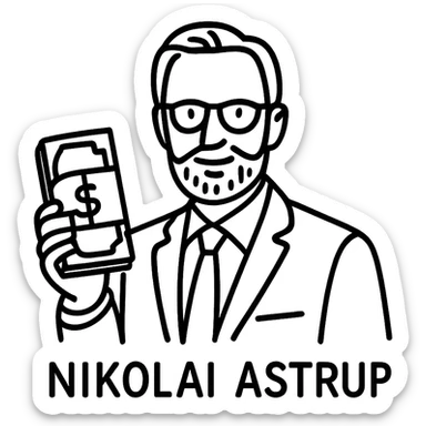 hand-drawn outlined icon style of Nikolai Astrup, Norwegian politician, holding a pack of money in his hand sticker