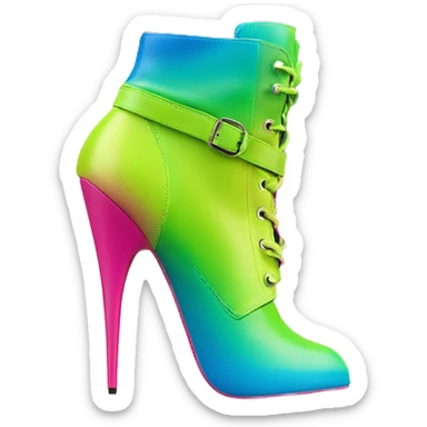Realistic isolated top view pair of lime green,hot pink ,blue and green ombre high heel ankle bootie boots.  sticker