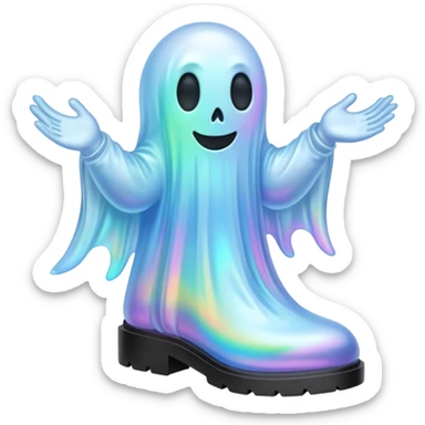 A holographic ghost with boots sticker
