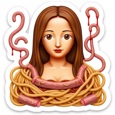 monalisa made of SPAM meat melted pink dripping sauce spaghetti portrait sticker