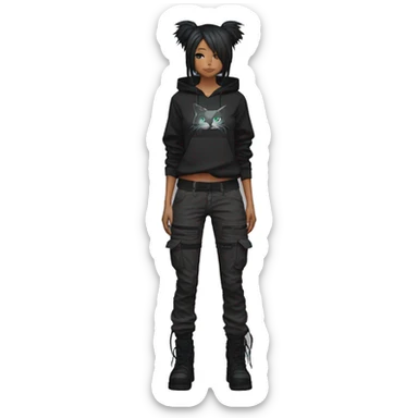 Edgy anthro beautiful pretty anime punk tomboy with cat ears techwear cargo pants hoodie sticker