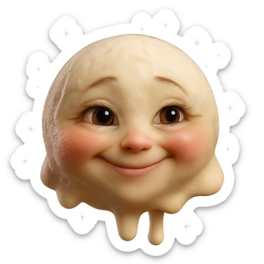 Create an animated version of the emoji in a realistic style with a joyful expression, expressive eyes, slightly rosy cheeks, and a subtle sparkling effect around the face. The background should be transparent. Use the realistic style as a reference for the animation. sticker