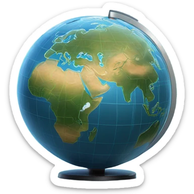 A detailed globe icon with a digital news ticker wrapping around it, glowing softly, representing one year of global news commitment sticker