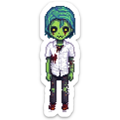 zombie boy with emo hair and white shirt sticker