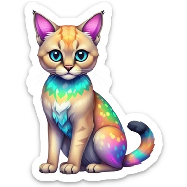 Colorful Neon Gothic exotic iridescent tropical shiny Fantasy-Siamese-Bobcat-Caracal-Scottish-Fold-feline-Fakémon-feline-hybrid (full body) sticker