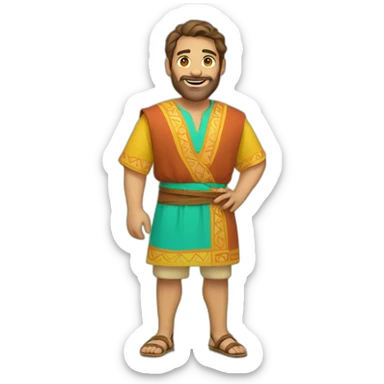 Man in colorful tunic with brown hair and sandals in the field sticker