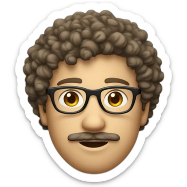 young caucasian curly hair goatee, glasses and mustache sticker