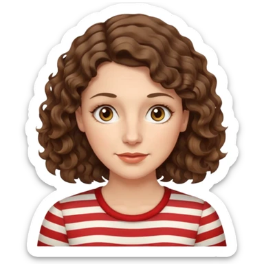 fair-skinned caucasian woman, 40s, chin-length wavy/curly/unruly brown-ish hair with a few white stripes, hazel eyes sticker