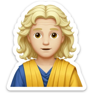 Apollo from Olympus Gods with long white blonde wavy hair, yellow toga sticker