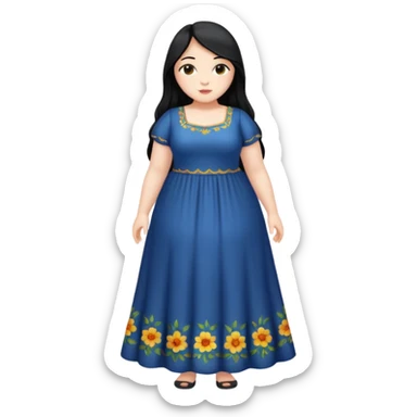 Una chica joven parada de cuerpo completo, gordita piel clara y pelo negro largo sticker