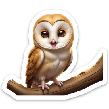 Cinematic Cute Yawning Barn Owl Portrait Emoji, Head tilted slightly with a dramatic, wide-open yawn, showcasing a soft, mottled plumage with subtle brown accents and gently drooping feathers, round amber eyes barely open in drowsy contentment, Simplified yet irresistibly adorable features, highly detailed, glowing with a soft, cozy glow, high shine, relaxed yet expressive, stylized with a touch of nocturnal whimsy, bright and endearing, soft glowing outline, capturing the essence of a sleepy yet affectionate owl, so drowsy it feels like it could glide out of the screen and curl up for a nap! sticker