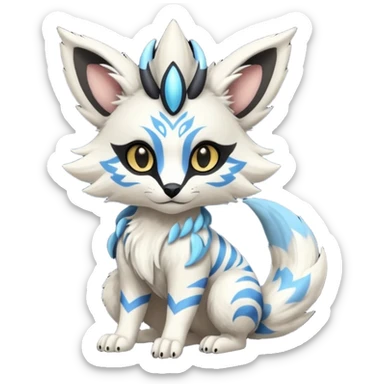Futuristic furry fluffy floofy feathery tribal marked Genet-Absol-Kyurem-Zeraora-Primagen-fusion-creature  sticker