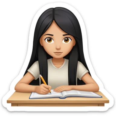 Tanned girl with straight long black hair studying hard sticker