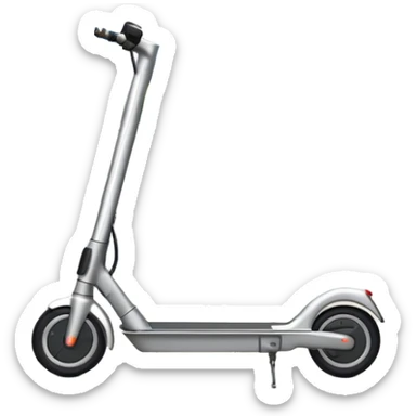 An icon featuring a sleek electric scooter with a modern design, parked on a smooth city sidewalk. The background shows a bustling urban landscape with clear skies, tall buildings, and pedestrians walking by. The scooter is highlighted as a symbol of eco-friendly transportation and modern mobility.  sticker