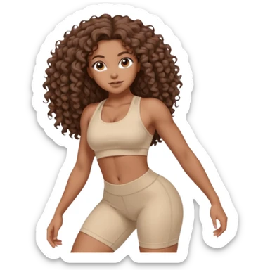 Create dream body girl with big glute and small waist and brown curly long hair with pastel beige gym clothes  sticker