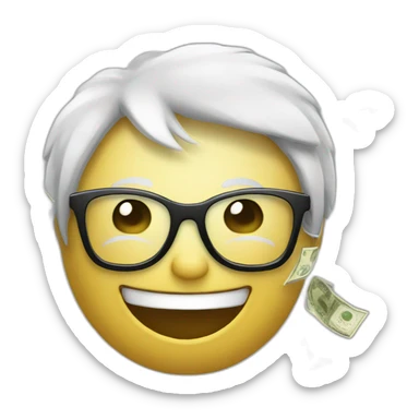 Emoji with glasses laughing with tears and speeding up money sticker