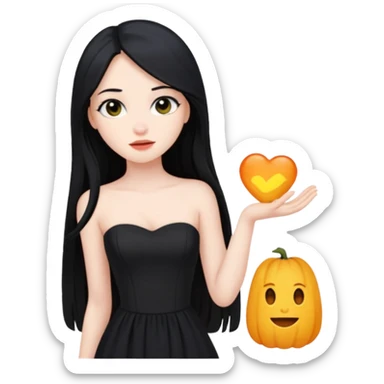 Pale girl with long black hair and black strapless dress sticker