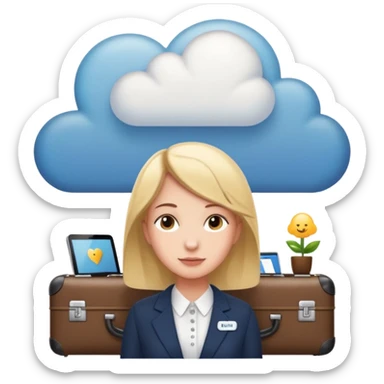 A thinking person with a thought cloud showing a modern hotel reception — front desk, receptionist, suitcases, cozy lighting. Cute emoji style, soft and clean.
 sticker