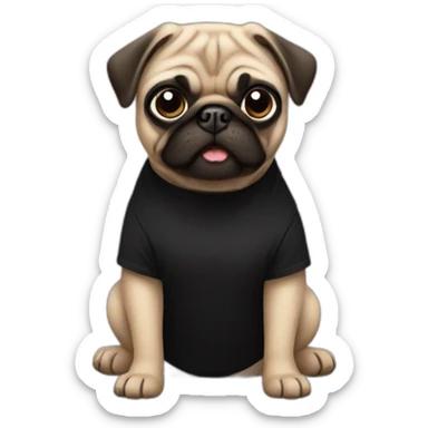 pug wearing a black t-shirt sticker