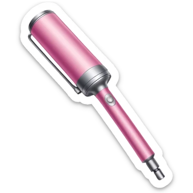 Pink Dyson Airwrap styling wand, long silver cylindrical barrel with rounded curling attachment, glossy pink body, silver accents, realistic sticker