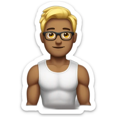 sleeveless man with a big biceps and wearing a glasses and had a black hair sticker