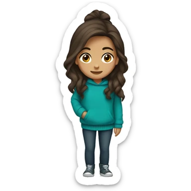 teenage girl, hispanic, long brown hair, brown eyes, teal sweater, winter sticker