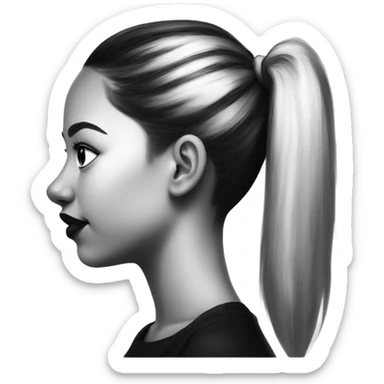 Side profile of a drawing of a girl with a black and white ponytail and pigmentation on her cheek with lips and a nose, all in black and white sticker