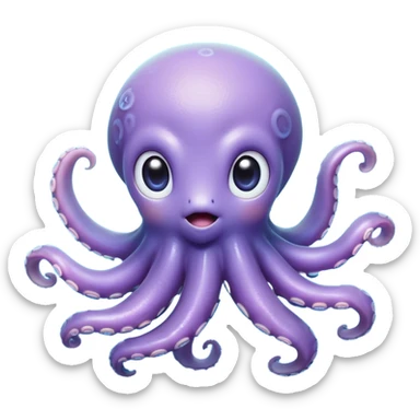 Cinematic Cute Baby Octopus Portrait Emoji, Head tilted slightly in a curious and endearing way, featuring a smooth, rounded light blue-purple body with enormous, sparkling eyes filled with warmth and innocence, delicate tentacles curling playfully, Simplified yet irresistibly adorable features, highly detailed, glowing with a soft, dreamy marine glow, high shine, affectionate and gentle, stylized with a touch of whimsical deep-sea charm, soft glowing outline, capturing the essence of a tiny, inquisitive octopus that looks ready to gently drift into your heart! sticker